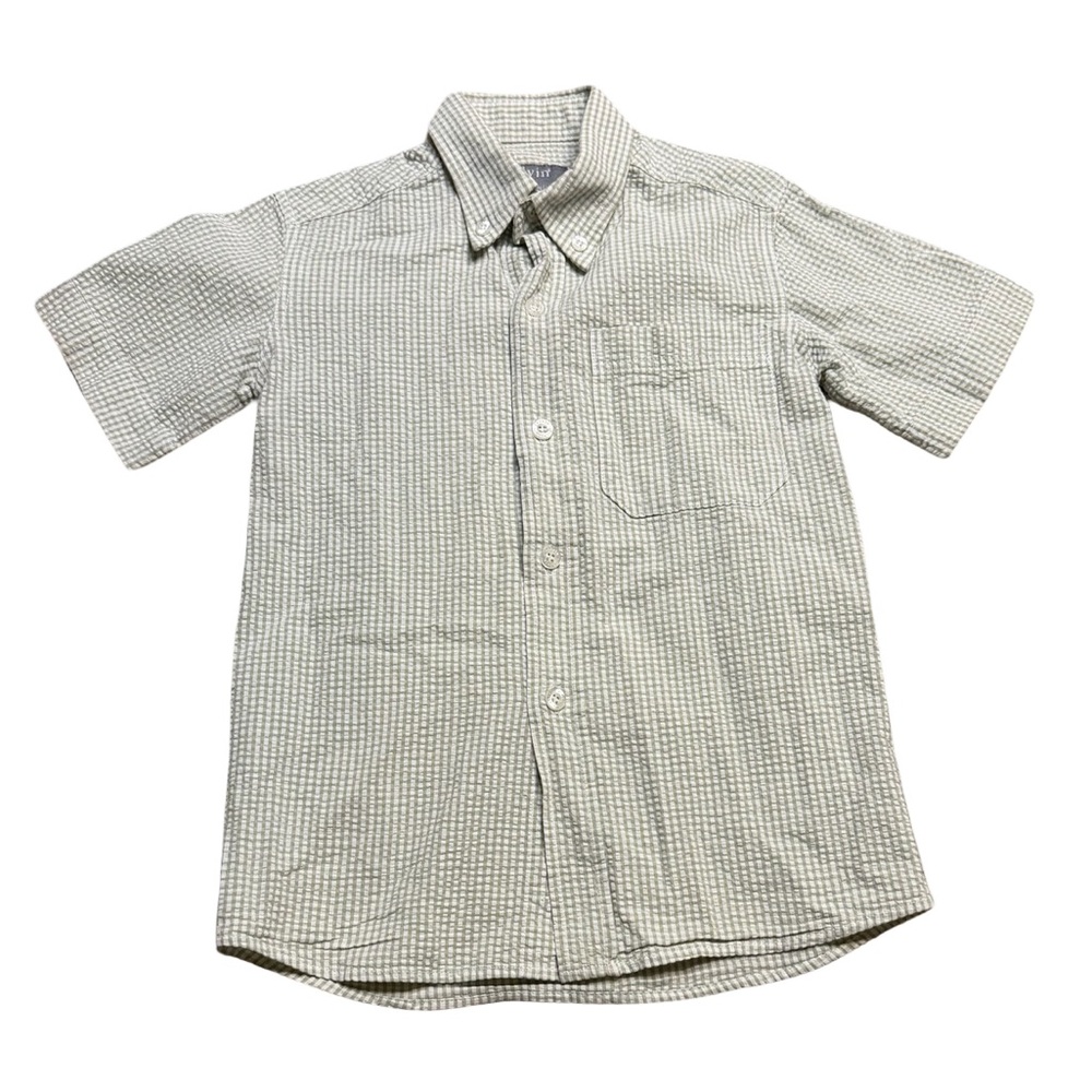 🌿🧒 Kids Seersucker Gingham Short Sleeve Button Down Shirt Size 5‎ 🧒🌿